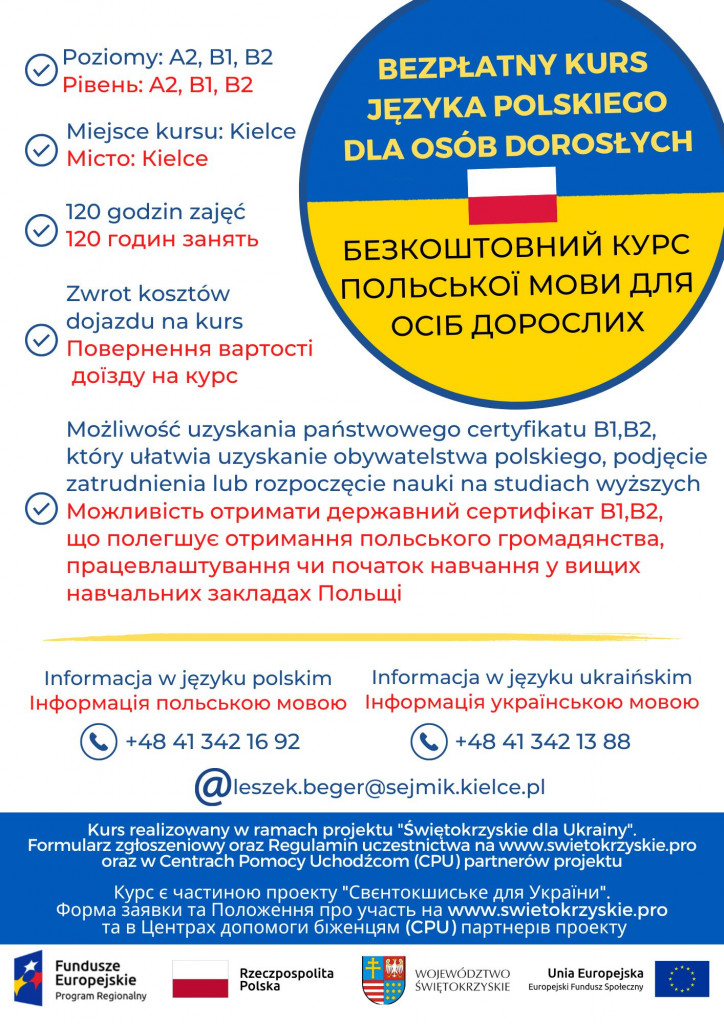 Bezpłatny kurs języka polskiego plakat